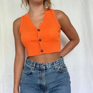 BP Retro Citrus Orange Crop Vest - Size Large